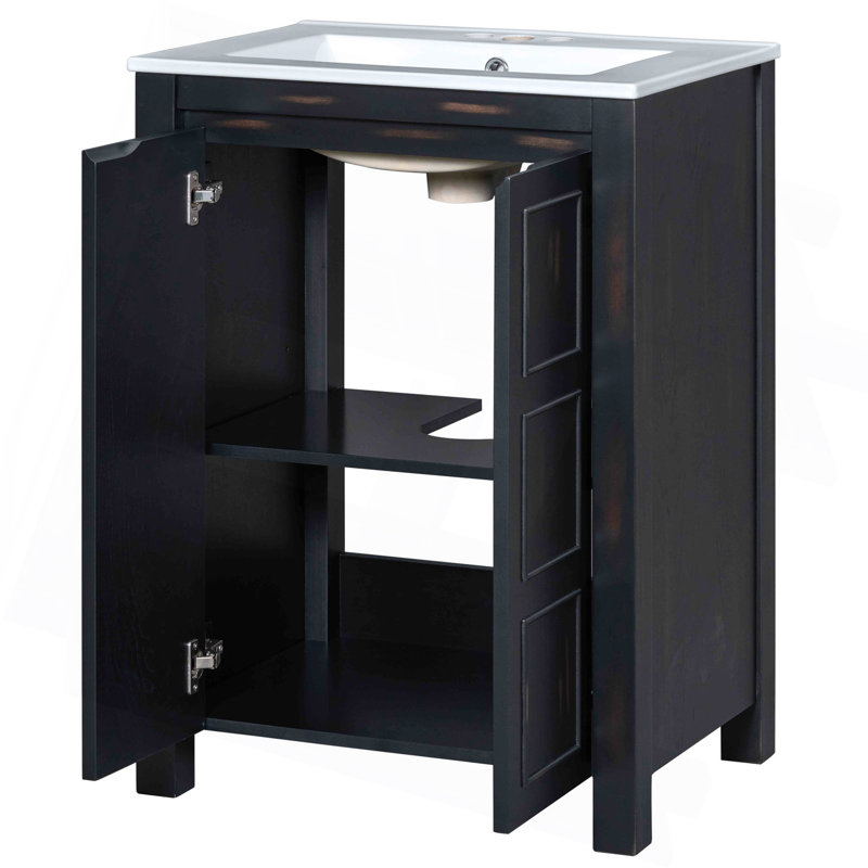 Petit ensemble de meuble-lavabo de style rétro avec lavabo en céramique, 2 portes à fermeture douce