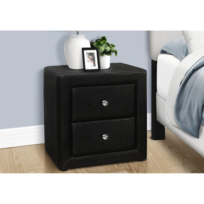 Table de chevet en cuir noir pour chambre à coucher, 2 tiroirs, style transitionnel, l 20,5 po x P 16,2 po H 20,78 po avec tiroirs, revêtu d'aspect transitionnel, 20,5 po 16,2 po 20,78 po