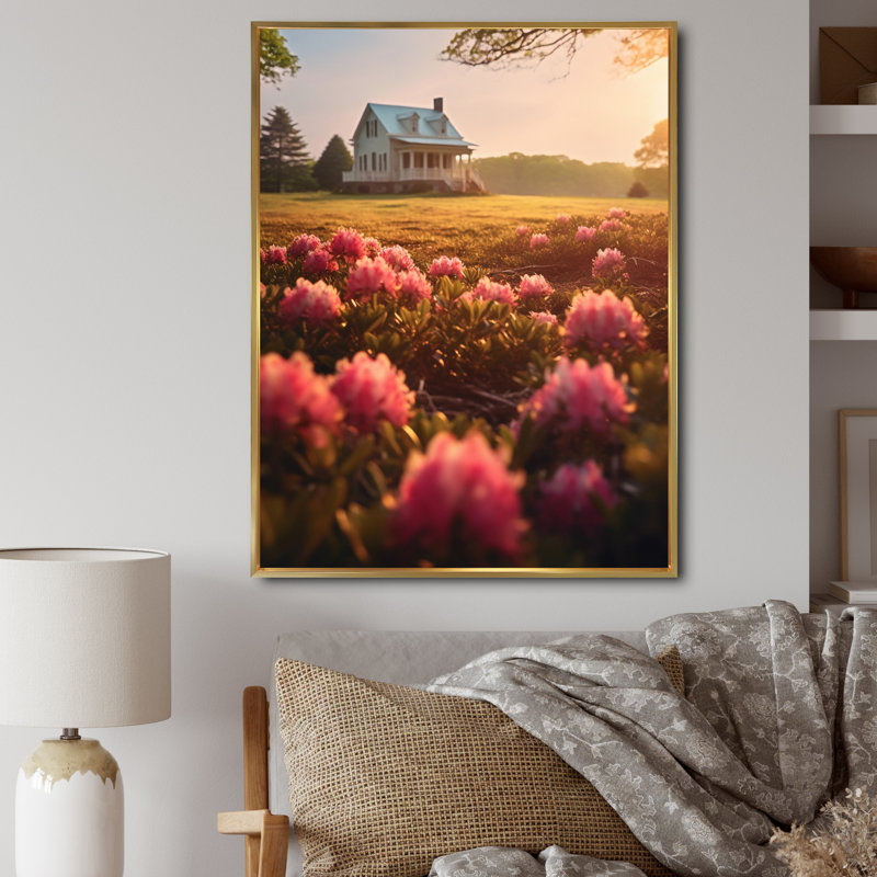 Rhododendron «Blooms at Farm VI» sur toile, H 44 po x l 34 po x P 1,5 po, Cadre flottant doré