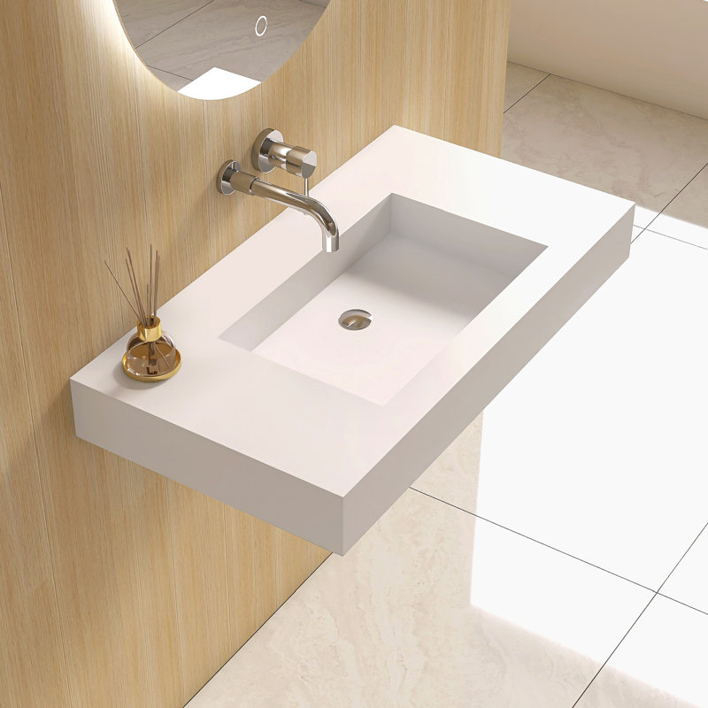 35'' Wall Mounted Bathroom Sink Solid Surface Sink, No, White