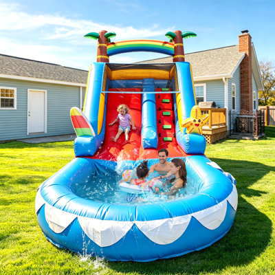 RELUNCH 21' Commercial Inflatable Water Slides For Kids Adults, 100% Pvc Big Backyard Waterslide Splash Water Pool, Wave Outdoor Slide Park With Blower