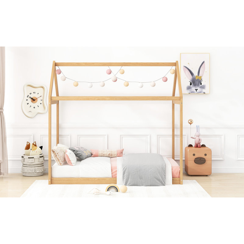 Lit simple pour maison simple - Solution de couchage pratique en bois en forme de maison polyvalente et attrayante