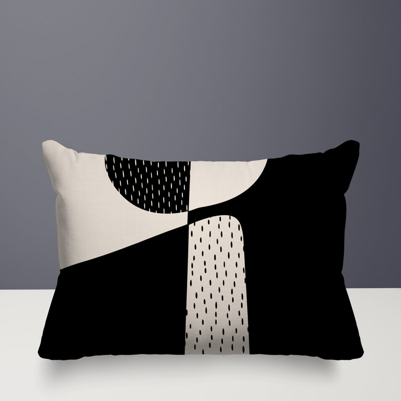 Coussin lombaire réversible intérieur / extérieur Vikka, H 18 po x l 25 po, Blanc cassé / noir