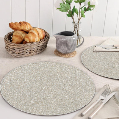 Napperons 13,5 "ronds à perles, argent, ensemble de 2
