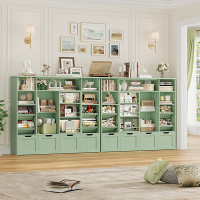 Bibliothèque standard l 55,1 "avec bibliothèque coulissante, bibliothèque H 47,4" avec 4 tiroirs amovibles et bacs en plastique pour chambre d'enfant, salle de jeux, jardin d'enfants, vert