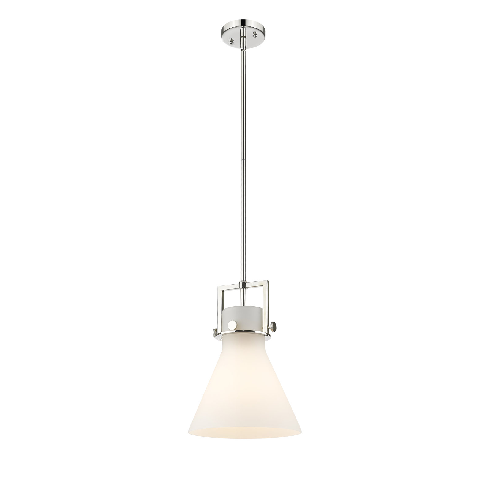 Coterie Single Light Glass Dimmable Pendant, Matte White, Polished Nickel, 13.63" H x 10" W x 10" D