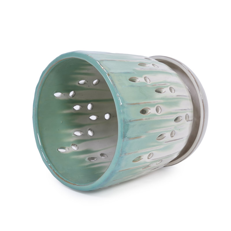 Ensemble de 2 pots de fleurs en céramique avec trou de drainage; pot à fleurs moderne, Vert