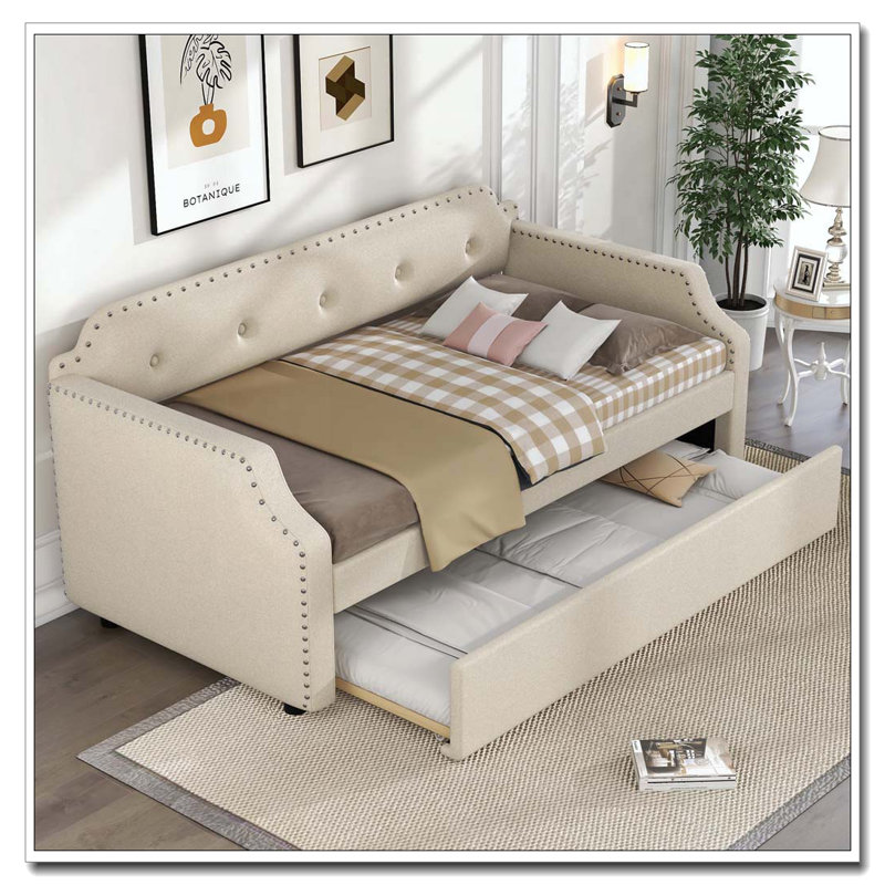 Lit de jour rembourré avec couchette, Beige