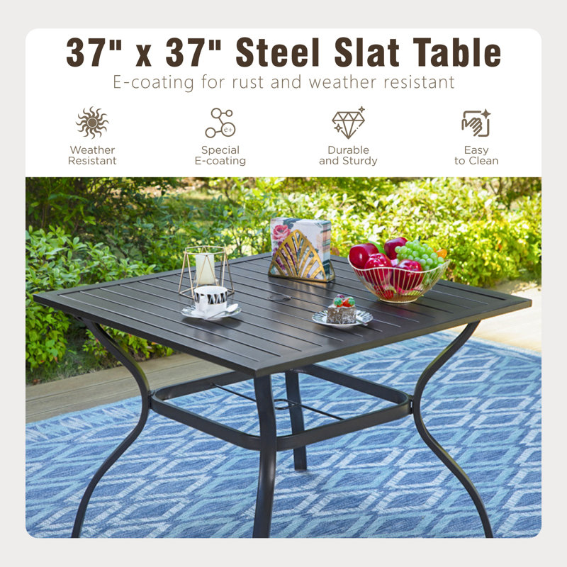 Leonard 4 - Person Patio Dining Set with Square Table , Cushions Included, Navy, Yes