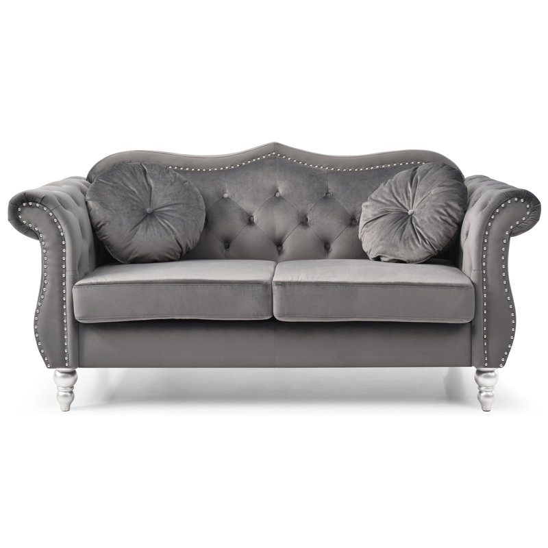 Cozy Transitional Flared Arm Loveseat, Dark Gray