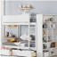 Lit superposé simple blanc avec 2 tiroirs et armoires multicouches-121069959