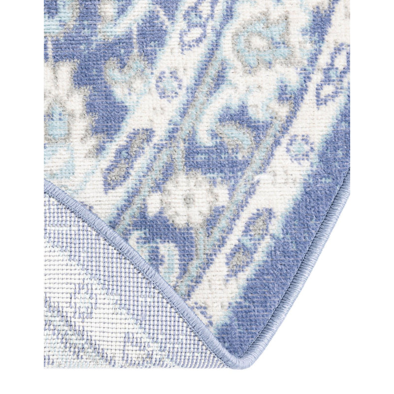 Shailena Oriental French Blue Area Rug, Oval 5'1" x 8'