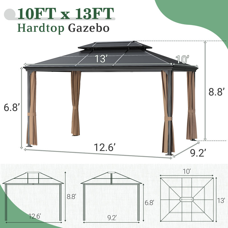 Metal Patio Gazebo, 13 Ft. W x 9 Ft. D