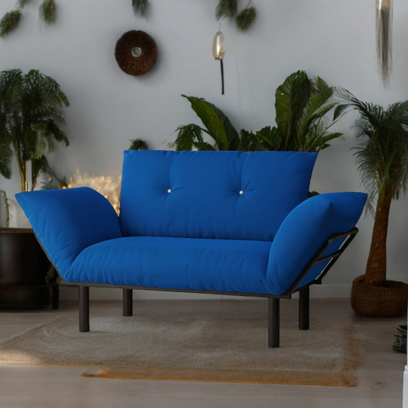 Causeuse, bleu - futon compact pour le salon et la chambre à coucher. Les pieds hauts facilitent le nettoyage. Disponible en différentes couleurs. Facile à assembler avec les instructions d'assemblage incluses.