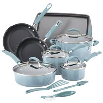 Prairie Signature 14-Piece Cast Aluminum Cookware Set, Teal