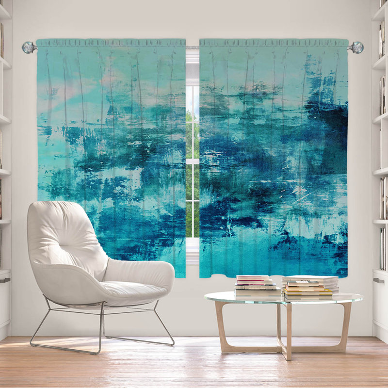 Rideau en polyester, Turquoise / gris, L 56 po x L 78 po