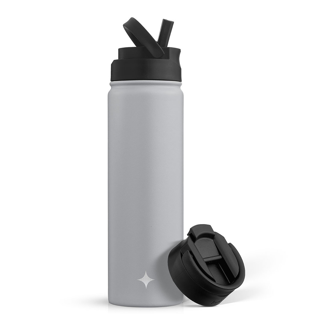 JoyJolt Triple Insulated Water Bottle with Flip Lid & Sport Straw Lid JoyJolt Color: Gray Capacity: 22 oz.