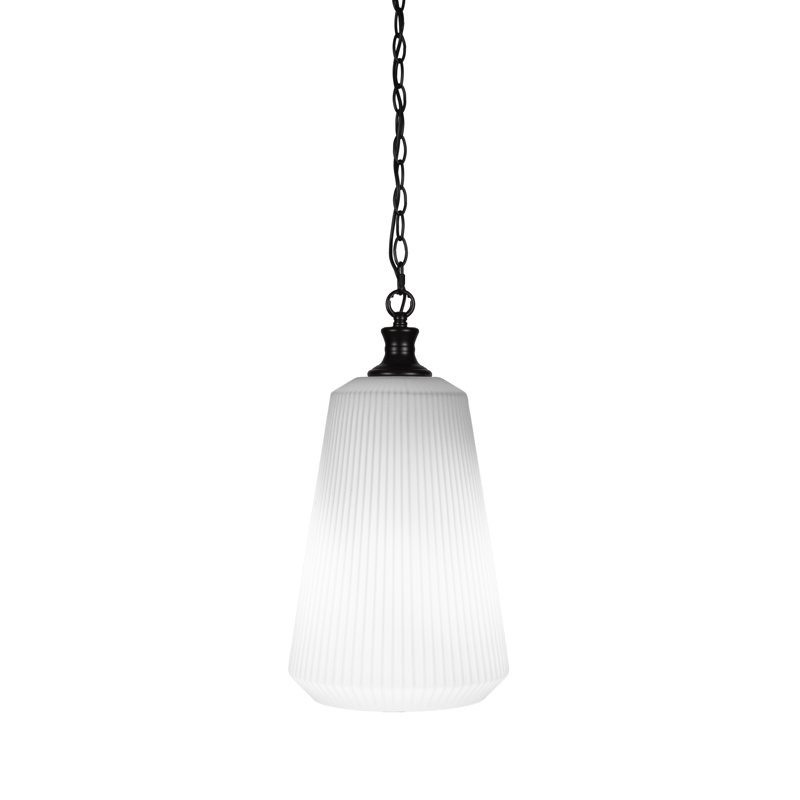 Pendentif à chaîne présenté en noir mat avec verre opale dépoli de 28 cm, Noir mat, Gelé