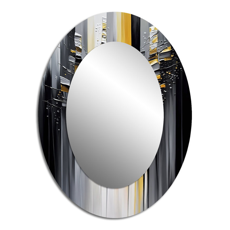 Abstract Geometric Black And Yellow I - Modern Oval Wall Mirror, 40" x 30"