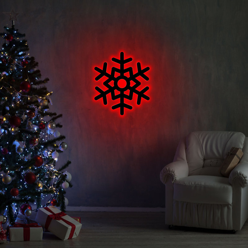 Élégant éclairage DEL décoratif rouge, 11 x 12,6 pouces | Base de panneau de fibres à densité moyenne noire durable (0,11 po d'épaisseur) | 60 DEL / m, 470 lumens, 3 500 K | Adaptateur mural 12V 1A DC, système de fixation murale intégré | Décoration élégante