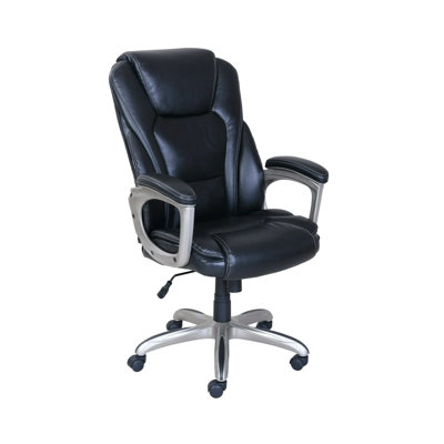 Serta Heavy-Duty Bonded Leather Commercial Office Chair With Memory Foam, 350 Lb Capacity, Black