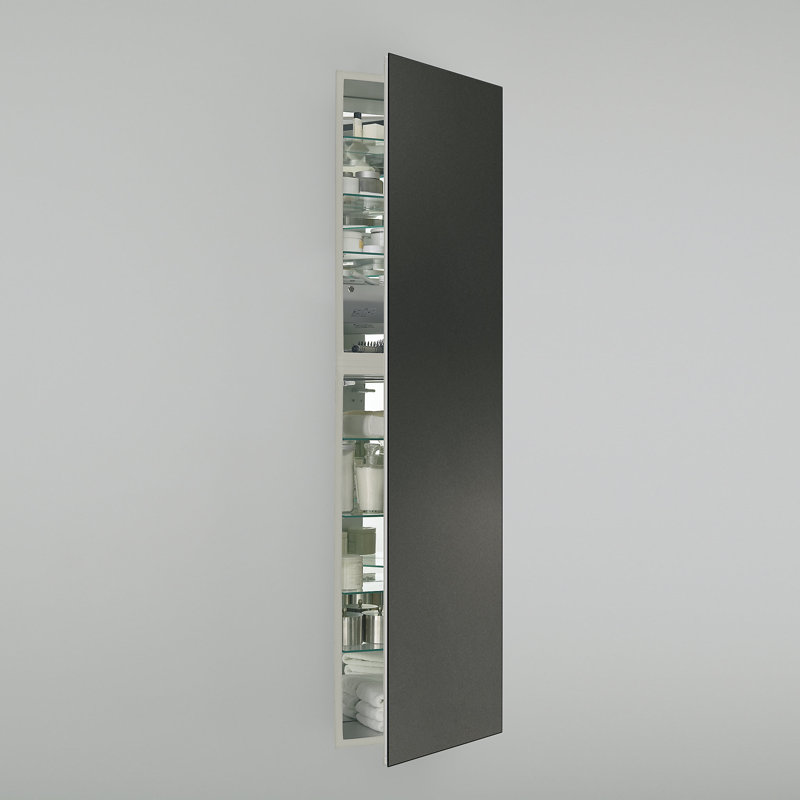 M Series Recessed Framed 1 Door Medicine Cabinet with 7 Adjustable Shelves and LED Lighting, Left, White, 70" x 19.25" x 8"