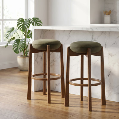 Tabouret de bar et de comptoir avec revêtement vert, sièges ronds sans dossier (ensemble de 2)