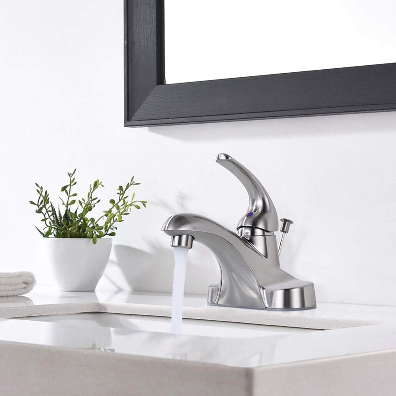 Robinet de salle de bain à 1 poignée à petite arche et poignée simple 4 pouces avec ensemble de bonde escamotable Robinet de lavabo en nickel brossé