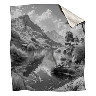 Monochrome Mountain Landscape Blankets