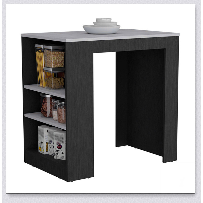 Highlands Kitchen Island with Ibiza Marble Top and Ample Storage, Perfect for Entertaining and Meal Prep, Black