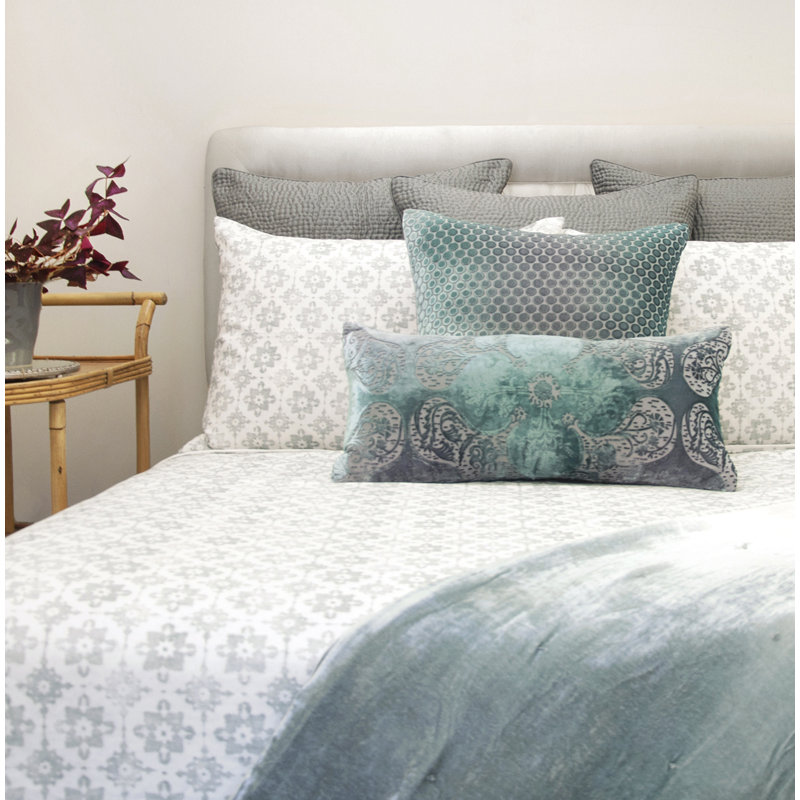 Dots Square Velvet Pillow Cover & Insert, Jade, 22"H x 22"W