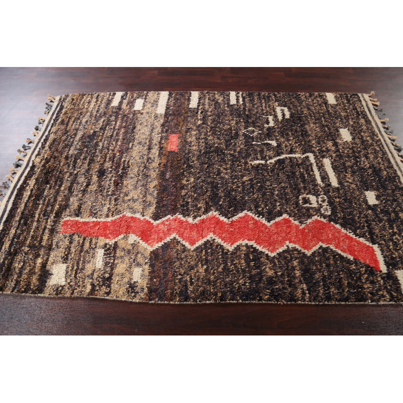 Tapis tribal en laine fabriqué à la main marocain 5 x 8