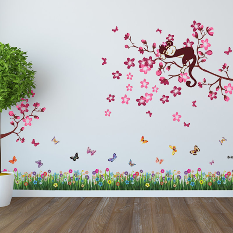 Butterfly Grass Monkey Kids Wall Sticker