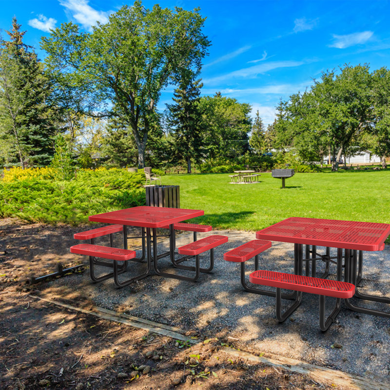 Table de pique-nique d'extérieur carrée en métal 46 personnes Darreyl, Rouge