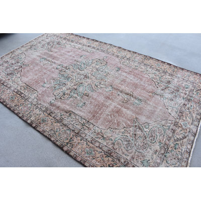 Tapis rétro en laine rose, patchwork 67,3 x 109,4 pouces