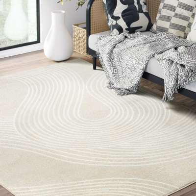 Tapis beige rectangulaire en polypropylène tissé à la machine Rebbecca