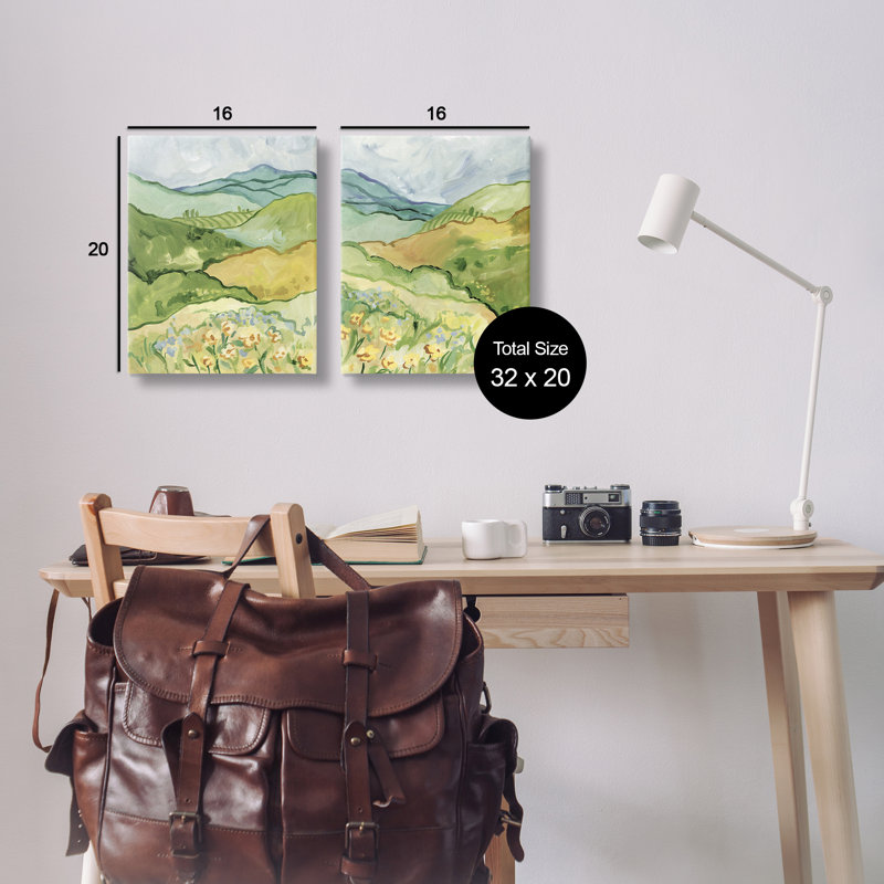 "Meadow with Rolling Hills", ensemble d'art mural sur toile 2 pièces, design par Victoria Barnes, H 16 po x l 40 po