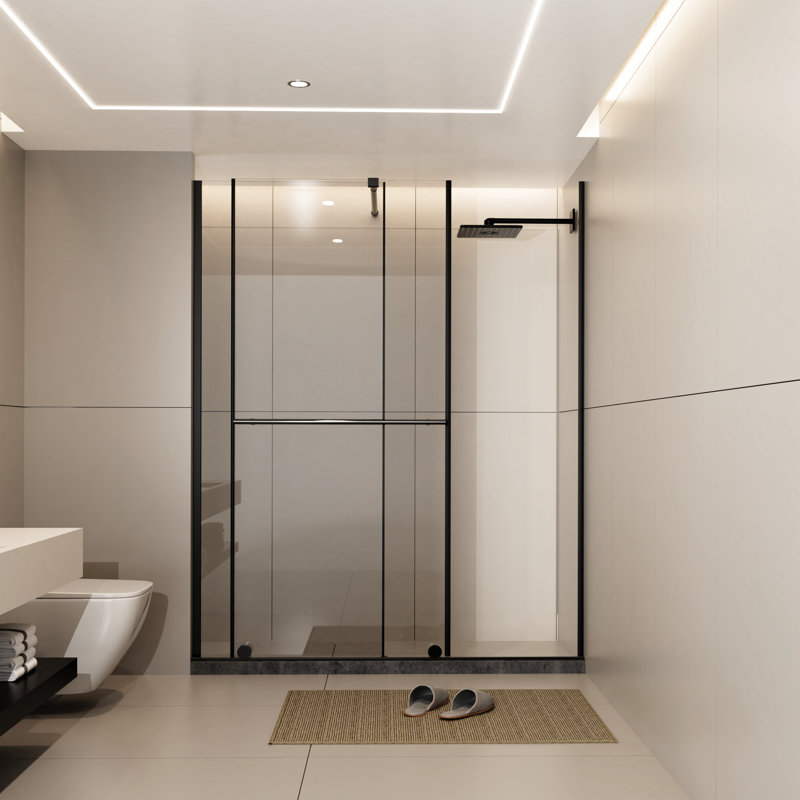 Glass Shower Door 30 - 60 In.W X 72 In.H, 1/4" Thick Tempered Glass, Stainless Steel Handle, Black Supporting Bar, Walk-In Screen, Fashionable And , Leak- Installation Screen Sliding Door, Stable