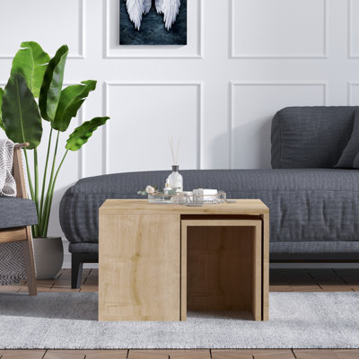 Modern Coffee Table Set (5 Pieces), Sapphire Oak, 23.6 x 14.6 x 23.6 inches (Coffee Table) & 11.8 x 12.6 x 9.8 inches (Side Tables) | 100% Melamine Coated Particle Board, Thickness: 0.7 inches | Elegant & Functional Design for Living Room