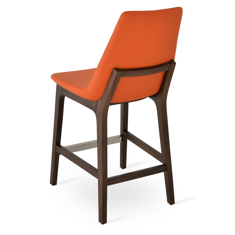 Tabouret de bar et de comptoir Eiffel, Noyer, Cuirette brune, Tabouret de bar (siège d'une hauteur de 29 po)