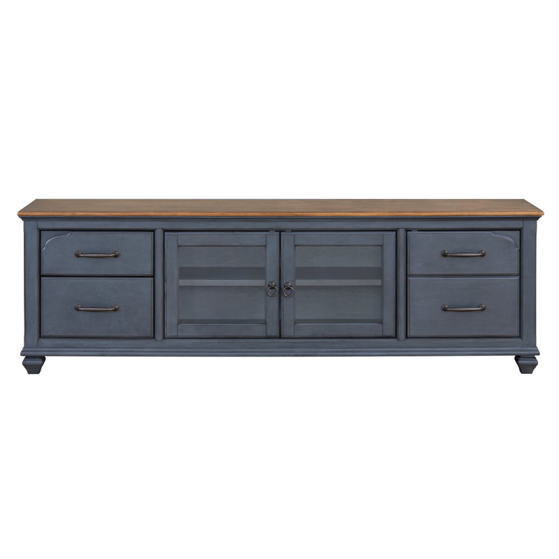 Wauneta 84" Fully Assembled Farmhouse TV Stand for TVs up to 90", Coastal Wood Entertainment Center with Storage, Drawers & Cable Management