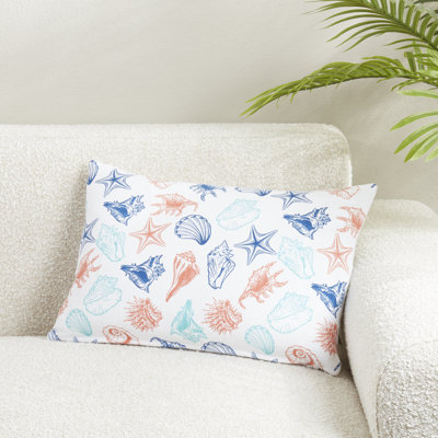 Multicolored Coastal Seashells Cotton Decorative Pillow Cover 20" W