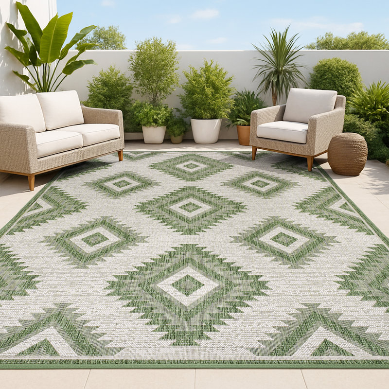 Tapis vert / crème Kyona, Rectangle 5 pi 3 po x 7 pi 7 po