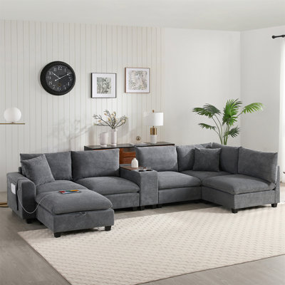 Canapé modulaire de 139 po en U avec console