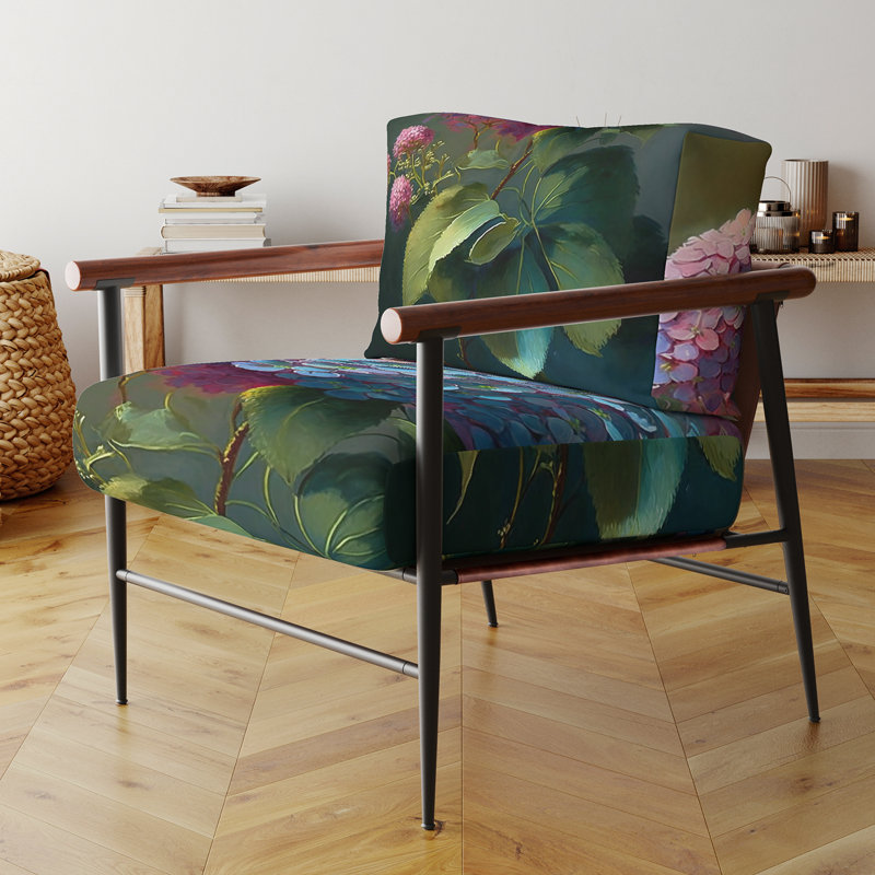 Brierly - Chaise avec accoudoirs rembourrée à motif floral, Doré