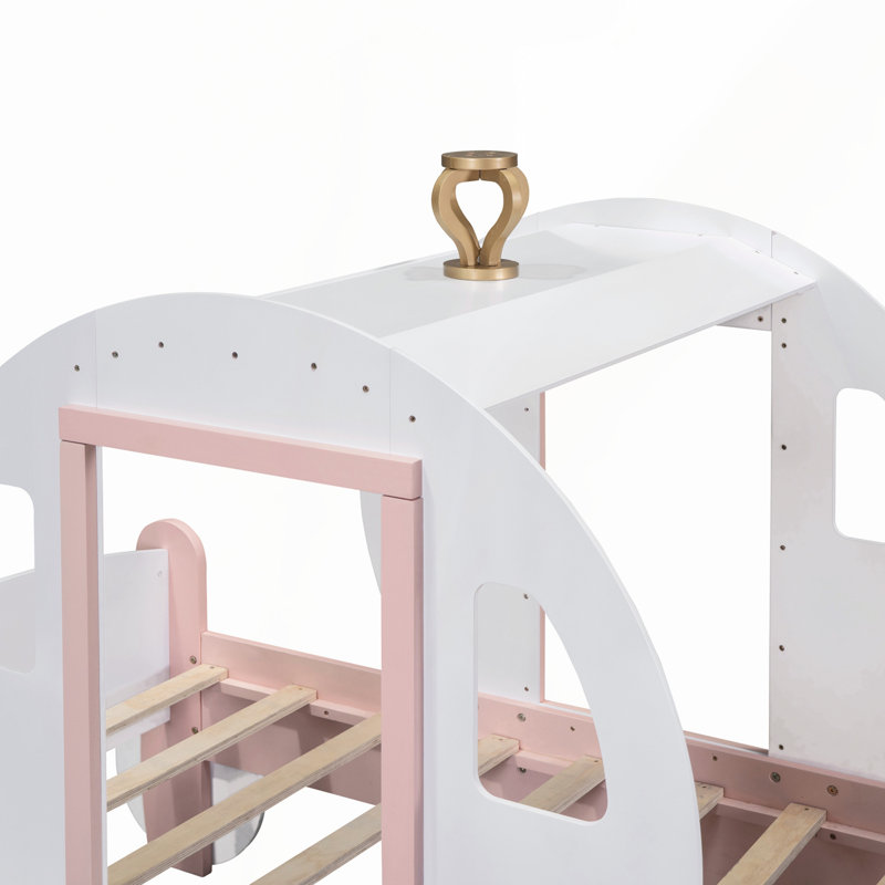 Lit plateforme avec escalier Abbeyville, Blanc / rose