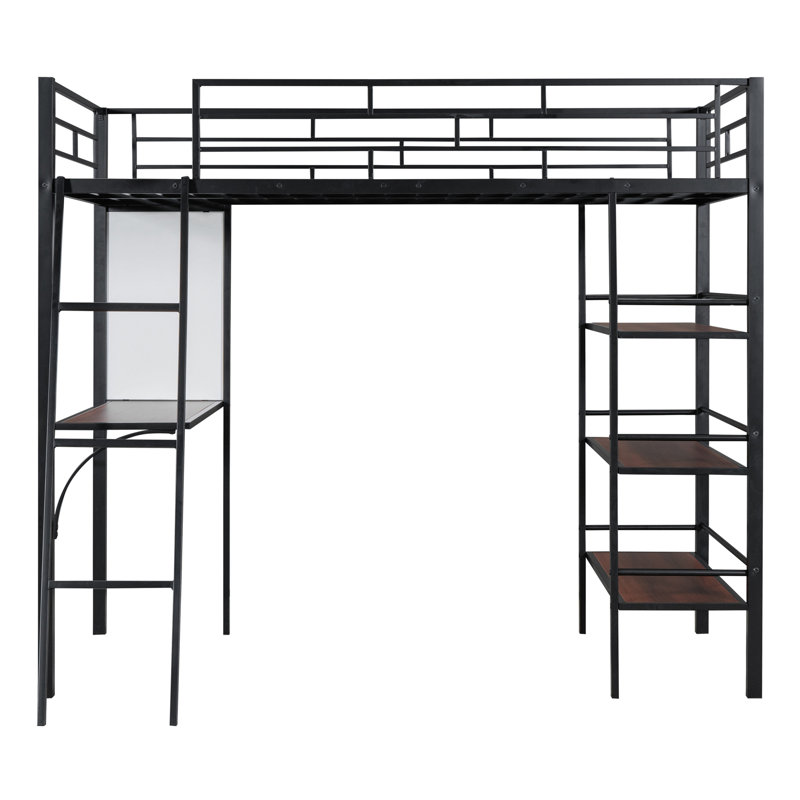 Lit mezzanine élégant en métal avec de multiples fonctionnalités, Noir, noir, noir, noir