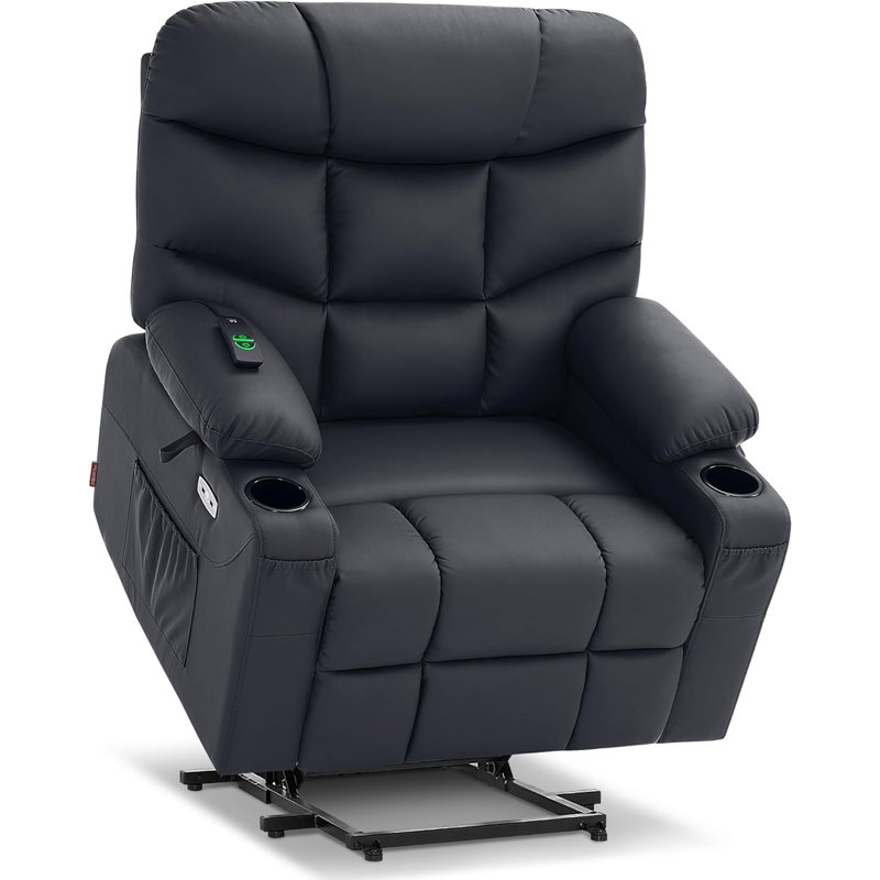 Latise Wide Power Recliner Lift Chair with Extended Footrest, Faux Leather, Black 100% Polyester