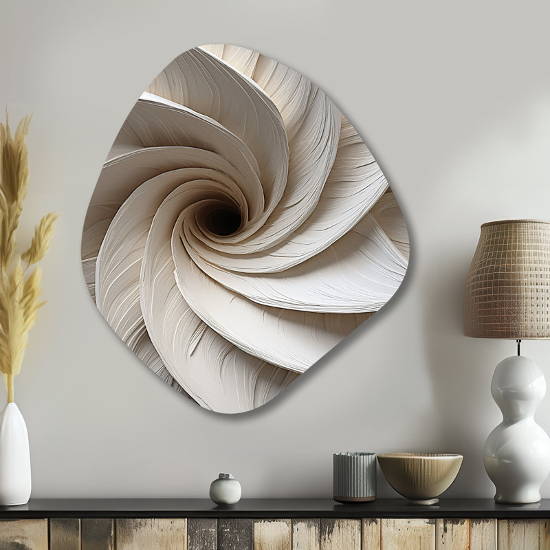 «White Minimalisme Spiral Poteries», art mural en métal à forme unique en spirale abstraite pour le salon, impression d'art moderne en métal Freeform