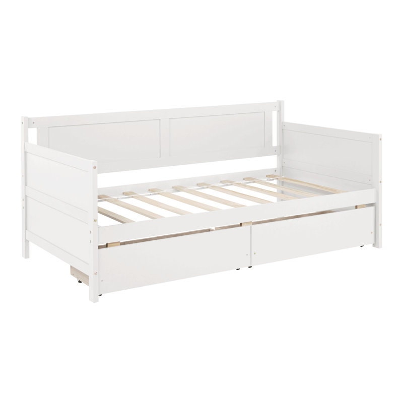 Twin Size Pine Wood Daybed With Two Storage Drawers, White